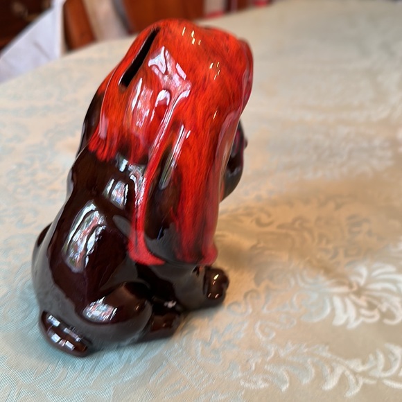 Vintage Canuck Pottery hound dog with Red Drip Glaze Coin Bank, Evangeline Ware - Picture 7 of 8